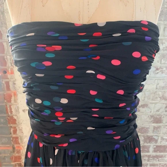 Halston Heritage Womens Strapless Black Polka Dot Silk Dress with Pockets Size 6 - Picture 5 of 16